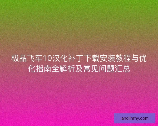 极品飞车10汉化补丁下载安装教程与优化指南全解析及常见问题汇总